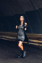 Load image into Gallery viewer, Nia Racer Dress [ Zebra Print Mini Dress { Silver Animal Print Dress