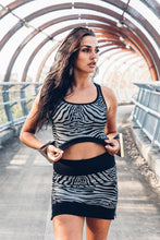 Load image into Gallery viewer, Aya Crop Top [ Silver Zebra Crop Top [ Organic cotton Crop Top [ Black Crop top with Zips and Ribbing