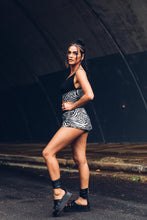 Load image into Gallery viewer, Saya Crop Top [ Zebra print crop top [ Organic cotton crop top [ Bra top [ Silver zebra print top [ Black bra top