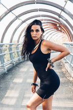 Load image into Gallery viewer, Nia Racer Dress ] Black Mini Dress ] Black Racer Dress } Modal Mini Dress [ Little Black Dress