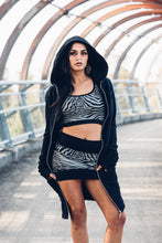 Load image into Gallery viewer, Aya Crop Top [ Silver Zebra Crop Top [ Organic cotton Crop Top [ Black Crop top with Zips and Ribbing