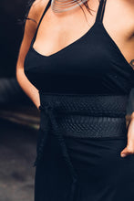 Load image into Gallery viewer, Black Leather Waist Belt [ Snake print leather belt [ Suede belt [