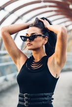 Load image into Gallery viewer, Black Leather Waist Belt [ Snake Print Leather Belt [ 3 Strap Belt