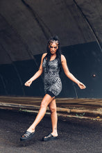 Load image into Gallery viewer, Womens Leather 3 strap Slide [ Flatforms [ Black leather flatform { Snake Print leather slide