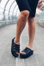 Load image into Gallery viewer, Multi Strap Leather Slide [ Flatform [ Snake Print Black Leather Flatform