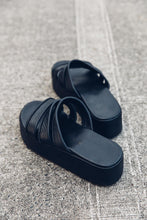 Load image into Gallery viewer, Multi Strap Leather Slide [ Flatform [ Snake Print Black Leather Flatform