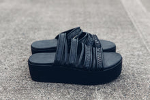 Load image into Gallery viewer, Multi Strap Leather Slide [ Flatform [ Snake Print Black Leather Flatform