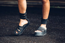 Load image into Gallery viewer, Black Leather Sandals [ Flatform Sandals [ Snake print leather sandals { Women&#39;s Sandals