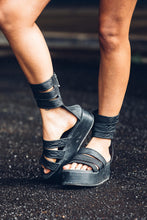 Load image into Gallery viewer, Black Leather Sandals [ Flatform Sandals [ Snake print leather sandals { Women&#39;s Sandals