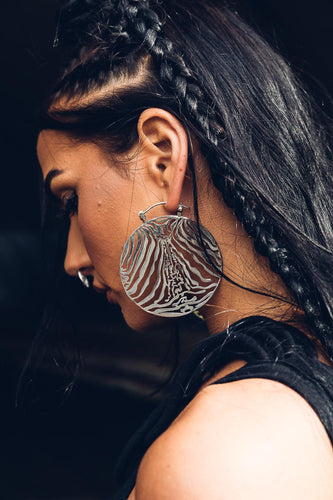 Zebra Hoops [ Silver Hoops [ Zebra Print Hoops { Large Silver Hoops