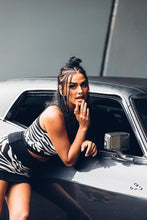 Load image into Gallery viewer, Nia Racer Top Black and White Zebra { Crop Top { Animal Print Top [ Organic Cotton Crop Top