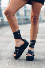 Load image into Gallery viewer, Black Leather Sandals [ Flatform Sandals [ Snake print leather sandals { Women&#39;s Sandals