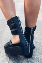 Load image into Gallery viewer, Black Leather Sandals [ Flatform Sandals [ Snake print leather sandals { Women&#39;s Sandals