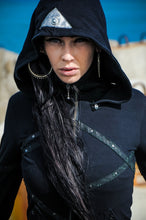Load image into Gallery viewer, Isis pyramid hoody - Short womens hoody - Black hoody - Hoody with detatchable hood and leather detailing-Punk hoody- Priestess hoody