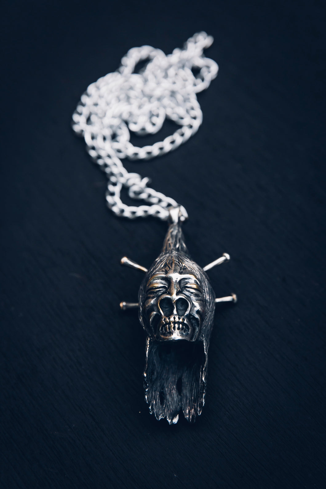Shrunken head pendant - Silver pendant
